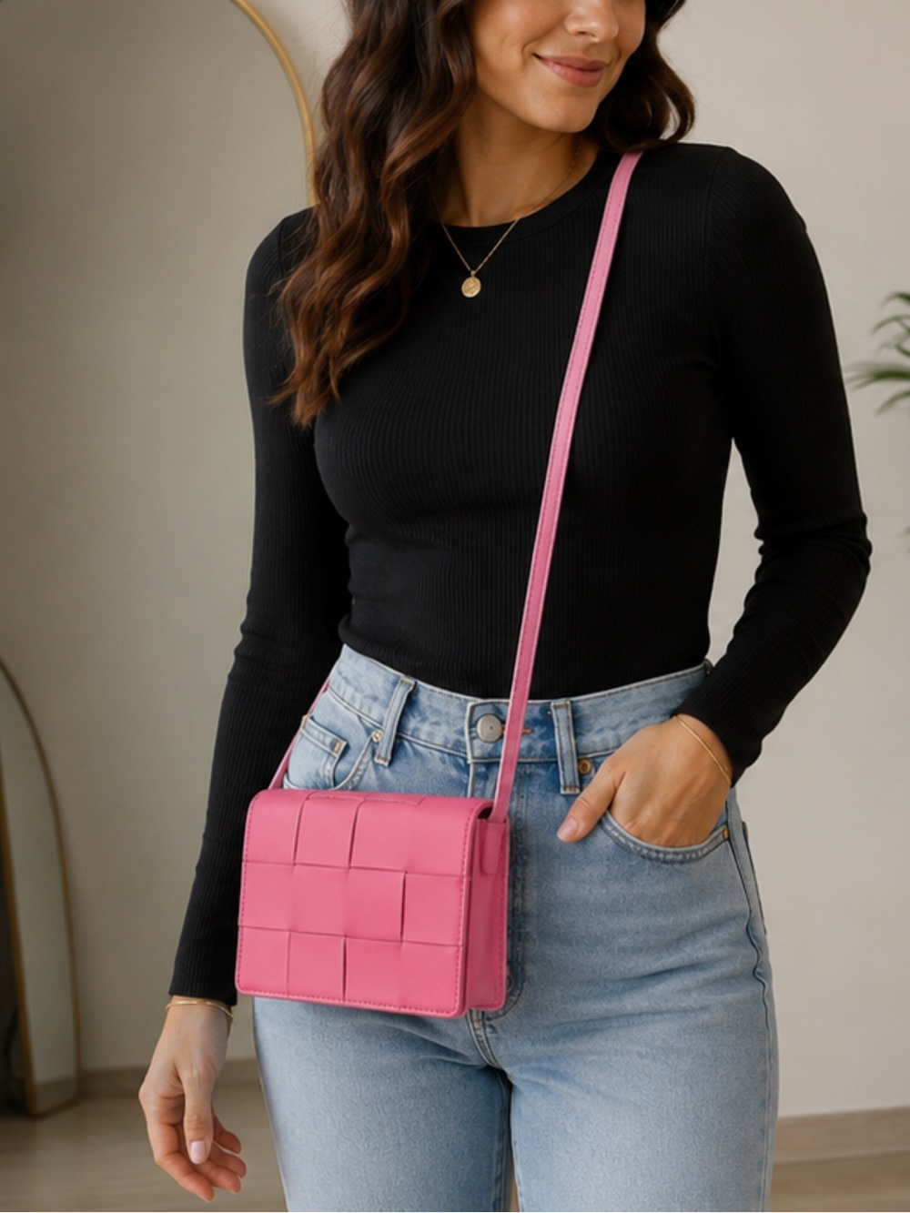 Bottega Veneta Cassette Pink Leather Crossbody Bag